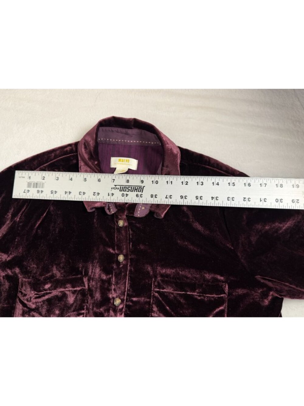 Maeve by Anthropologie Karina Velvet Button Down Shirt Burgundy Metallic Size 10 - Picture 7 of 9